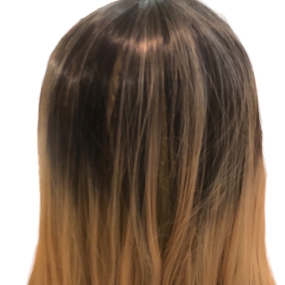 Ombre Cosplay Wig Dark Blonde/Black Synthetic Silky Hair Mesh Laced Cap - Picture 2 of 6